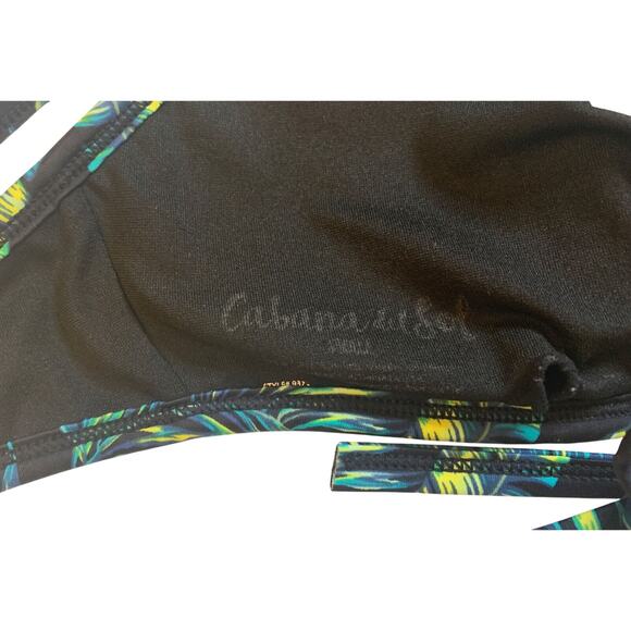 Cabana Del Sol Green Blue Floral Palm Bikini Top Women's Small High Neck EUC - Picture 3 of 3